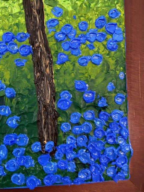 Pointillism landscape bluebell field