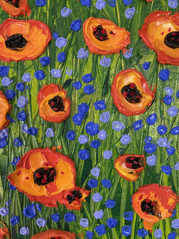 Whimsical flower field impasto painting