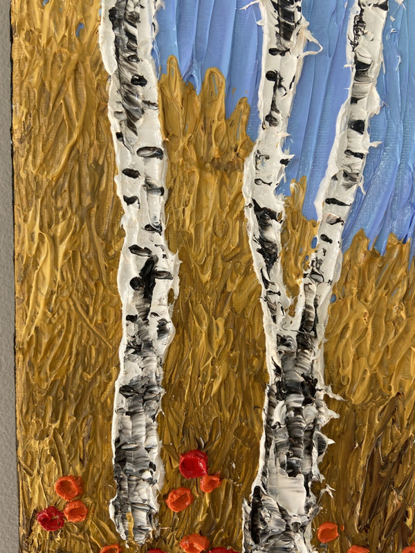 Abstract birch tree impasto diptych