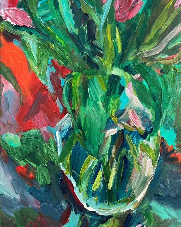 Pink Tulips in a Glass Vase