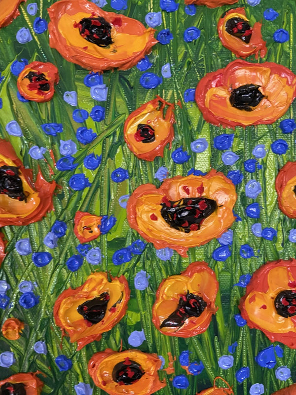 Whimsical flower field impasto painting