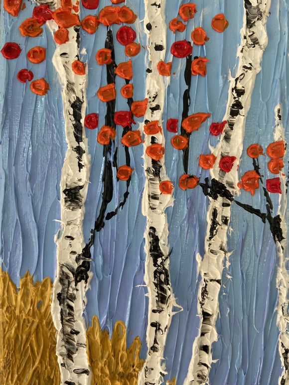 Abstract birch tree impasto diptych