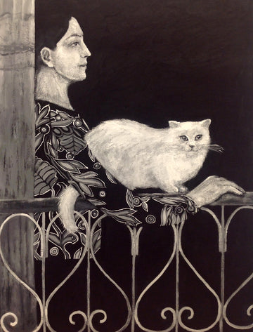 Young Woman Holding a White Cat